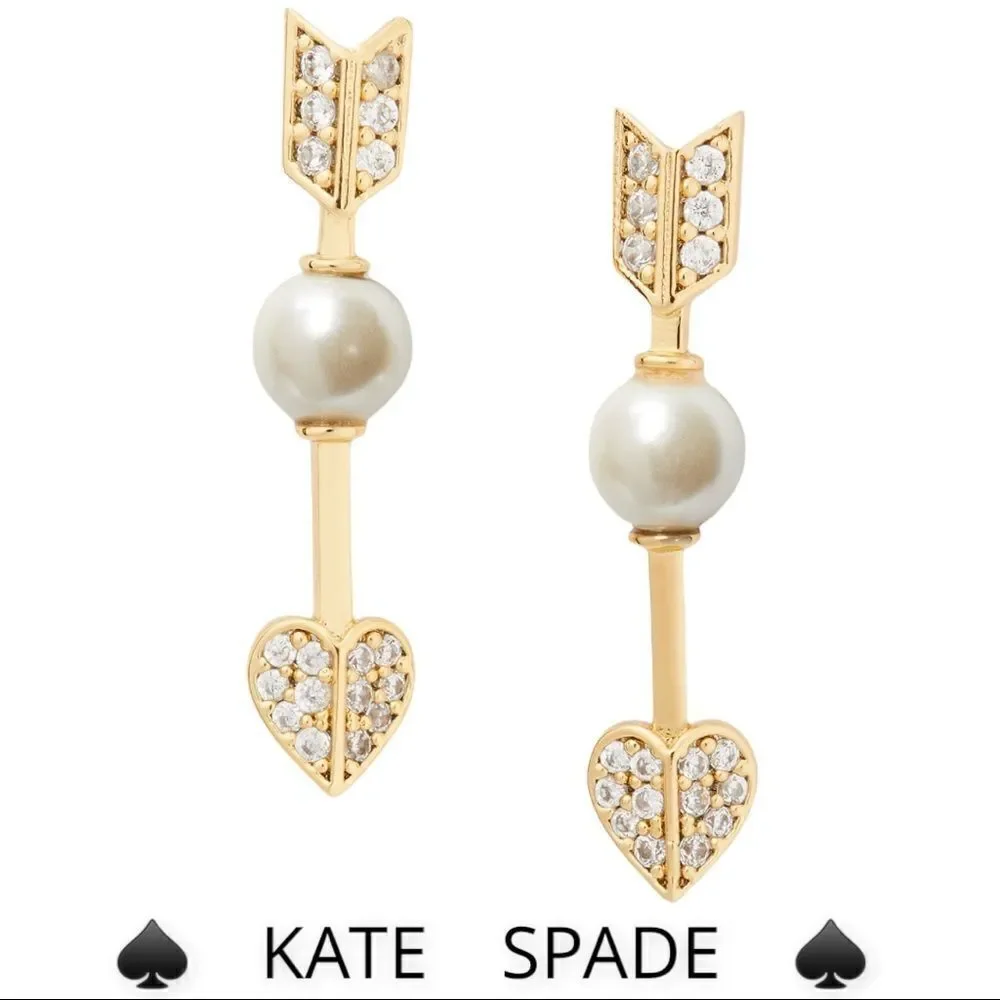 NWT KATE SPADE gold tone pavé & imitation pearl drop earrings U1